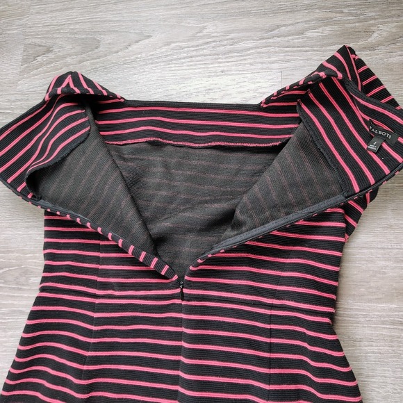 Talbots Women's Size 2 Pink Black Striped Pleated Dress Zip Stretch Short Sleeve - Picture 4 of 9